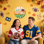 CHDITB Hello Football is My Favorite Season Front Door Sign Wreath(12"x12"), Wooden 3D Fall Decoration Wall Hanging, Farmhouse Rugby Autumn Harvest Maple Leaves Decor Hanger for Front Porch Outdoor