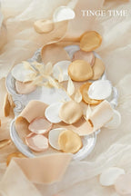 TINGE TIME 400pcs Silk Flower Petals for Wedding, Rose Petals for Decoration, Fake Flower Petals for Bridal Showers, Flower Girl Petals for Anniversaries and Parties (Champange Golden & Beige)