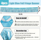 4 Pack 10 Feet Light Blue Foil Fringe Garland Metallic Tinsel Streamers Banner Wall Hanging Curtain Backdrop for Parade Floats, Wedding, Graduate, Mother's Day, Birthday Party Decoration