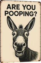 Funny Donkey Bathroom Sign - "Are You Pooping?" Rustic Metal Tin Sign for Toilet, Restroom, Farmhouse Humor Decor - 8"x12" Wall Art Gift