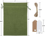Tapleap Gift Bags - 30Pcs 7x10 Green Burlap Sacks with Tags and String for Wrapping Halloween Gifts, Wooden Cross, For Birthday, Wedding, Party, Church