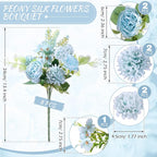 Zeyune 8 Pcs Wedding Silk Flowers Fake Silk Flowers Faux Bouquet Hydrangea Bouquets for Wedding Birthday Party Table Centerpieces Home Decoration(Blue,Peony)