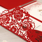 DORIS HOME 50pcs Laser Cut Quinceanera Invitations Red, 4.7x7.1 Personalized Quince Invitations for 15th Birthday, Invitation cards for Sweet 16 with Envelopes