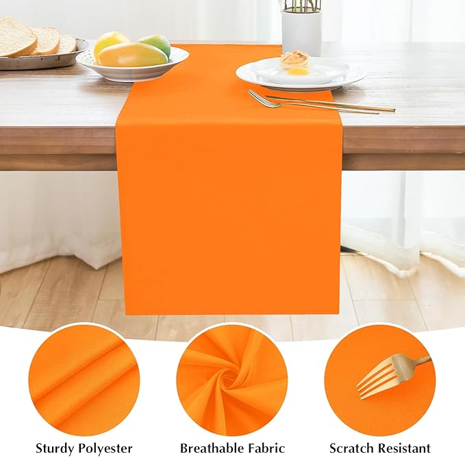 2 Pack Orange Table Runner 12 x 60 Inch Solid Color Farmhouse Runners Coffee Table Dresser for Daily Party Home Decoration