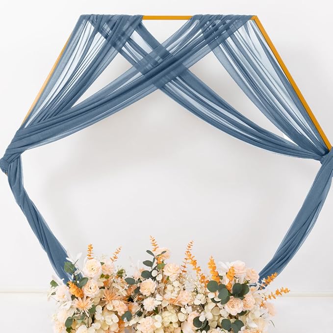 MLMC Dusty Blue Wedding Arch Draping Fabric 4 Panels 29" x 20 FT Extra Long Gauze Drapes Sheer Backdrop Curtains 6.6 Yards Outdoor Drapery Panels for Wedding Ceremony Party Ceiling Decoration