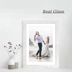 10x14 Picture Frame Set of 4 with Tempered Glass, Distressed White Frame Display 8x12 Picture with Mat or 10 x 14 Without Mat, Wood Rustic Photo Frames for Horizontal or Vertical Wall Mounting