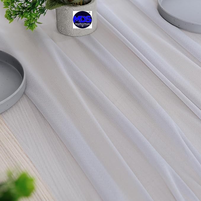 MDS 15 Pack 10ft Chiffon Table Runner 29 x 120 Inches Sheer Wedding Runner Romantic Rustic Table Runner for Wedding Decorations, Birthday Parties, Bridal Shower Party Arch Decor - Cool Gray