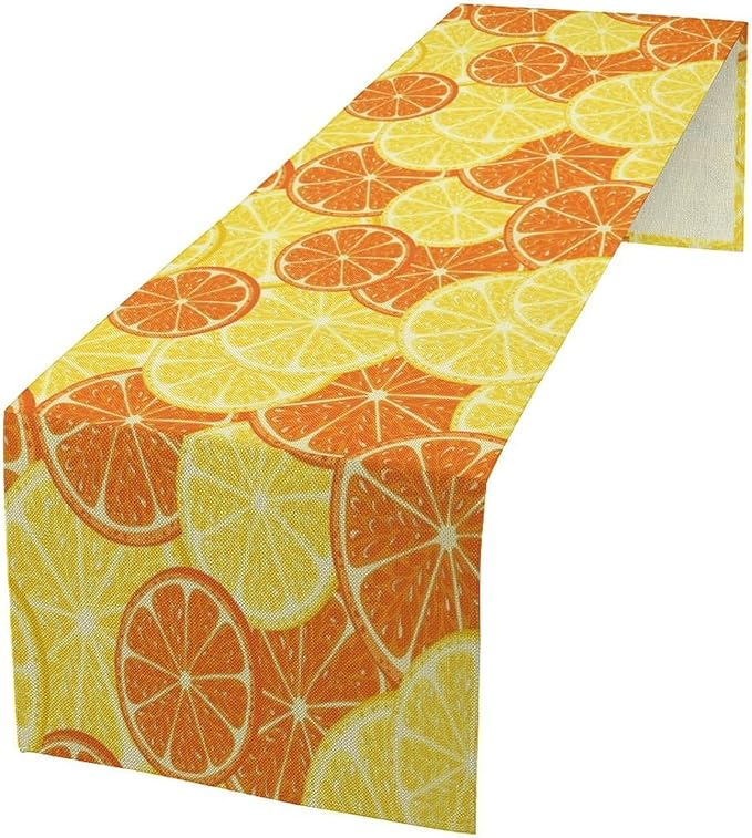 Orange Lemon Table Runner Spring Summer Orange Lemon Slices Botanical Fruit Dinner Runner for Farmhouse Baby Shower Party Holiday Home Kitchen Dining Table Decor 13x60