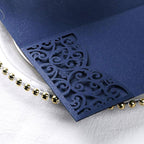 PONATIA 5.12 x 7.2 Laser Cut Invitation Pocket, 20PCS Tri-Fold 5 x 7 Laser Cut Wedding Invitation Pockets with Envelopes for Wedding Bbay Shower Birthday Sweet 16 Invite (Navy Blue, No Inner Sheet)