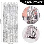 24 Pack Silver Metallic Foil Fringe Curtains, 3.2ft x 8.2ft Foil Fringe Curtain Backdrop Foil Streamers Party Supplies Tinsel Curtain Backdrop for Parties/Birthday/Halloween/Photo Booth