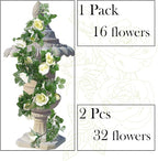2 Pack Artificial Rose Vine Garland Fake Roses Flowers Plants Vines Hanging Floral Leaves Decoration for Wedding Party Table Garden Arch Wall Home Room Decor(White)