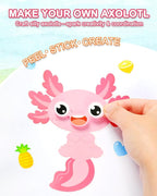 Aowplc 32 Sheets Axolotl Make-a-Face Stickers Mix 'n Match Crafts for Kids Axolotl Party Favors & Activities