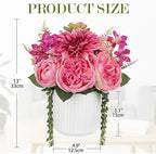 Briful 13" Faux Flower Arrangement in White Ceramic Vase – Pink Artificial Peony & Dahlia Silk Flower Centerpiece with Succulent Fake Potted Flowers for Home Office Tabletop Wedding Decor