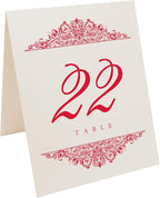 Paisley Wedding Table Numbers (Select Color/Quantity), Champagne, Ruby Red, 1-25, Double Sided, Tent or Use in a Stand, Great for Parties & Restaurants - Made in the USA