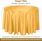 Ruisita 120 Inches Round Satin Tablecloths Gold Overlay Round Satin Table Cover Bright Silk Tablecloth Smooth Fabric Tablecloth for Wedding Banquet Table Decoration