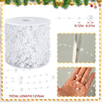 JULBEAR Beads Garland Decoration,1Rolls 131Feet White Christmas Pearl Strands Chain Bead Garland for Christmas Tree Fireplace Wreath Gift Bouquet Crafts Wrapping Wedding Party Centerpieces Decoration