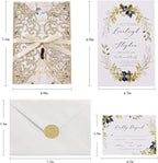 25pcs Glitter Wedding Invitations with Envelopes and RSVP Cards Gold Personalized Laser Cut Party Invitation with Ribbons for Wedding Engagement Baby Bridal Shower Quinceanera Birthday Party Invite