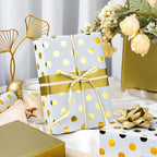 Burymento Platinum Dots Wrapping Paper, Reversible Gold Gift Wrap for Birthday, Valentines, Mothers day, Graduation, Wedding, Fathers day, Baby Shower, Christmas (17in x 32.8ft)