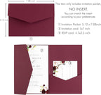 20 PCS Burgundy Tri-fold Laser Cut Wedding Invitation Pockets for 5x7 Wedding Cards Bridal Shower Engagement Quinceanera Invitation