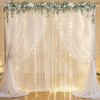 10ft x 7ft White Chiffon Backdrop Curtain with Lights String for Parites Wedding Wrinkle Free Curtain Photo Backdrops Drapes for Baby Shower Birthday Party Home Decorations