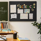 Large Bulletin Board - 48 x 36 Inches, Decorative Felt Pin Board for Wall - 4' x 3' Foldable Photo Display Board with Self-Adhesive Tape, Includes 20 Push Pins - Black