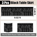 3 Pack 29 x108 Inch Black Foil Fringe Table Skirts Metallic Banner for Tinsel Streamer Garland Backdrop for Parade Floats Wedding Thanksgiving Birthday Christmas Halloween New Year Party Decoration
