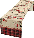 Bird Table Runner,Red Black Buffalo Plaid Blossom Seasonal Table Runner for Kitchen Dining Table Decoration Home Party Decor 13x70 Inch