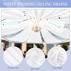 4 Panels White Ceiling Drapes for Wedding 5ftx30ft Sheer Drapery Chiffon Fabric Arch Draping Curtains for Party Ceremony Birthday Baby Shower Reception Stage Ceiling Decorations