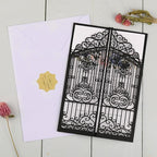 50Pcs Wedding Invitation Kit Black Fences Fold Laser Cut Invitation Pocket Personalized Wedding Card and Rsvp Card for Wedding Engagement Mermaid Birthday Party Invites