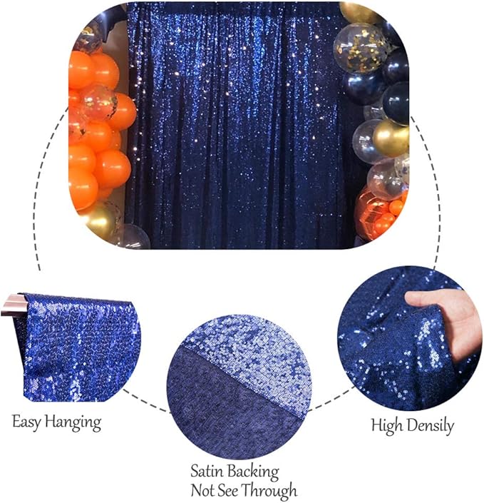 SquarePie Sequin Backdrop Less Transparent Photography Background Sparkly Curtain for Wedding Patry 10FT x 10FT Navy Blue