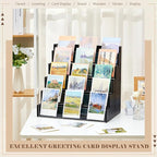 5 Tier Greeting Card Display Stand Black Bamboo and Acrylic Sticker Display Stand Trading Card Holder Retail Photos Shelf for Vendors Craft Collection & Show