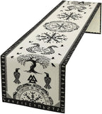 Ancient Abstract Pattern Table Runner, Tree of Life Eagle Dragon Boat Rudder Black and White Table Runner 13x108 Inch
