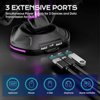 Saitake RGB Headset Stand with 9 Light Modes,Controller Holder for Desk with 2 USB Charging Ports,Suitable for All Headphones and Controllers,Can Simultaneously Place 1 Headset and 4 Controllers
