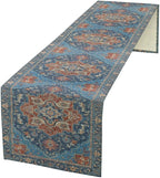 Boho Floral Vintage Table Runner, Retro Abstract Blue Flower Rustic Country Farmhouse Pattern for Home Kitchen Table Decor Dining Coffee Room Party Decor 13x60in