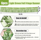 6 Pack 10 Feet Light Green Foil Fringe Garland Metallic Tinsel Streamers Banner Wall Hanging Curtain Backdrop for Parade Floats, Birthday, Graduate, Mother's Day, Wedding Party Decoration