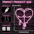 Pink Peach Neon Sign,Lady LED Light Sign for Backdrop,Melting Heart Wall Art Decor for Bar Pub Store Bedroom Club Party Man Cave,Gift for Men Women USB Powered（15"*12.6"）