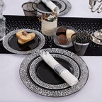 NOCCUR 210PCS Black and Silver Dinnerware Set for 30 Guests - Black Plastic Plates with Silver Rim Include 30 Dinner / 30 Dessert Plates, 30 Prewrapped Silverware, 30 Cups Ideal for Party, Halloween