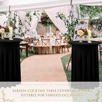 Albassa 4 Pack Cocktail Table Covers 32"x 43" Spandex Stretch Round Cocktail Tablecloths with Wavy Drapes Fitted High Top Bar Table Skirt for Wedding Party Banquet (Black, 4 PCS)
