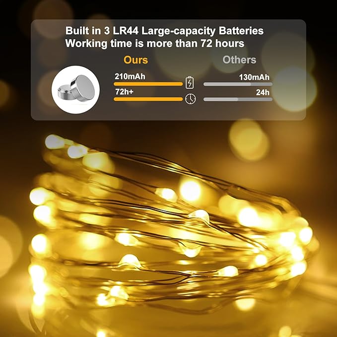 pozzolanas 50 Pack Warm White Battery Operated String Lights - 7ft Waterproof Fairy Lights with 20 LEDs for Home, Mason Jar, Party, Wedding, Halloween, Christmas Decorations