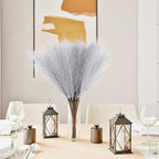 50pcs Faux Pampas Grass Grey, 21.6" Short Artificial Pompous Grass Floral Fake Pompas Grass Branches Vase Filler Flower Arrangement for Home Wedding Boho Decor
