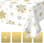 Jectivs 3Pcs Christmas Snowflake Party Tablecloths Decorations,Plastic White and Gold Table Cloth,Winter Rectangle Cover for New Year Birthday Baby Shower Holiday Decorations,54x108 inch