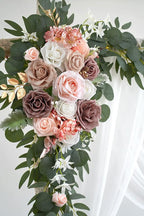 Dusty Rose Artificial Wedding Arch Flowers Kit (Pack of 3) with 26Ft White Shiny Arch Draping Fabric for DIY Wedding Party Ceremony Reception Backdrop Floral Decoration