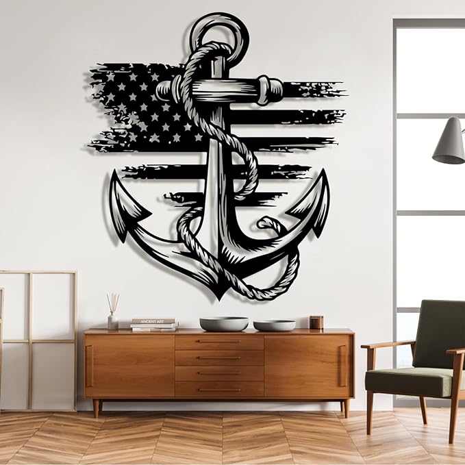 lunwall Metal Anchor Wall Decor, Anchor Metal Sign, Metal Anchor Decor, Anchor Metal Wall Art, Metal Nautical Wall Decor, Metal Wall Decor Coastal, Anchor Wall Decor (white, 35L x 32W / 90 x 81 cm)