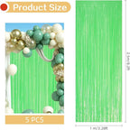 5 Pack Green Foil Curtain Backdrop 3.2ft x 8.2ft Tinsel Foil Fringe Curtains Macaron Photo Booth Streamer Backdrop for Party Decorations Birthday Baby Shower Bachelorette Holiday Decor (Pastel Green)