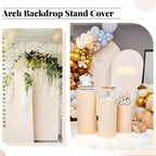 Wedding Arch Cover 6FT 7.2FT Arch Backdrop Cover Fitted Spandex Covers Set of 2 Round Top Chiara Arches Backdrop Stand Covers for Party Birthday Decoration（Beige