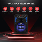 Pyle Bluetooth PA Speaker & Microphone System - Portable Karaoke Speaker with Wired Mic, Built-in LED Party Lights, FM Radio, MP3/USB/Micro SD Readers, Speaker Stand (8’’ Subwoofer, 400 Watt MAX)