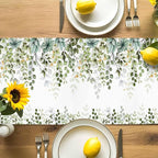 Sage Green Eucalyptus Cotton Linen Table Runner for Dining Kitchen, Farmhouse Leaves Wedding Outdoor Party Tablerunners Decoration Botanical Floral Dresser Scarf Coffee Tablecloth Runners 13x60 Inches