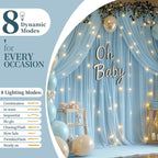 10x10ft Baby Blue Tulle Backdrop Curtain with String Lights, Wrinkle-Free Sheer Baby Shower Backdrop for Birthday Party, Bridal Shower, Photo Shoots, Wedding and Home Decorations, Baby Blue