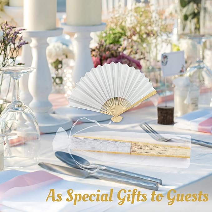 17 Pcs White Paper Fans Bulk, 10 Inch Double-Sided White Wedding Paper Fans, Elegant Folding Hand Fans for Weddings, Parties, Decorations