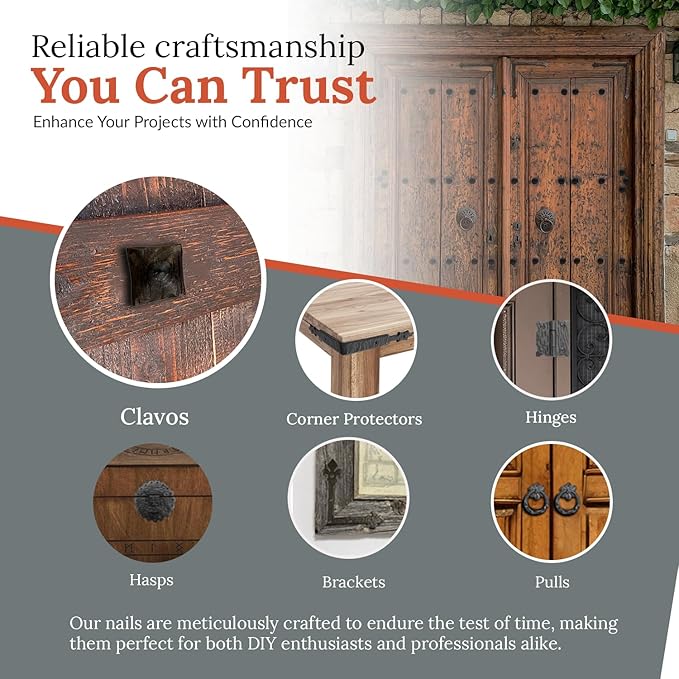 50 Pack 1.25" Square Head Iron Clavos Decorative Nails – Sealed Rusted – Handmade Rustic Square Fasteners for Farmhouse Shutters, Barn Doors, Shutters, and Gates – Ornamental Wood Accent